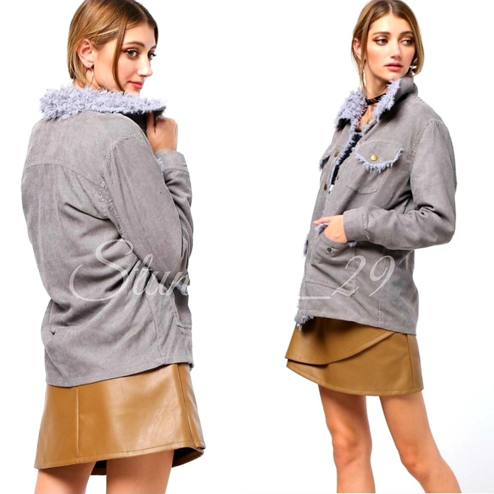 🆕️GRAY FUR TRIM CORDUROY  POCKET COAT